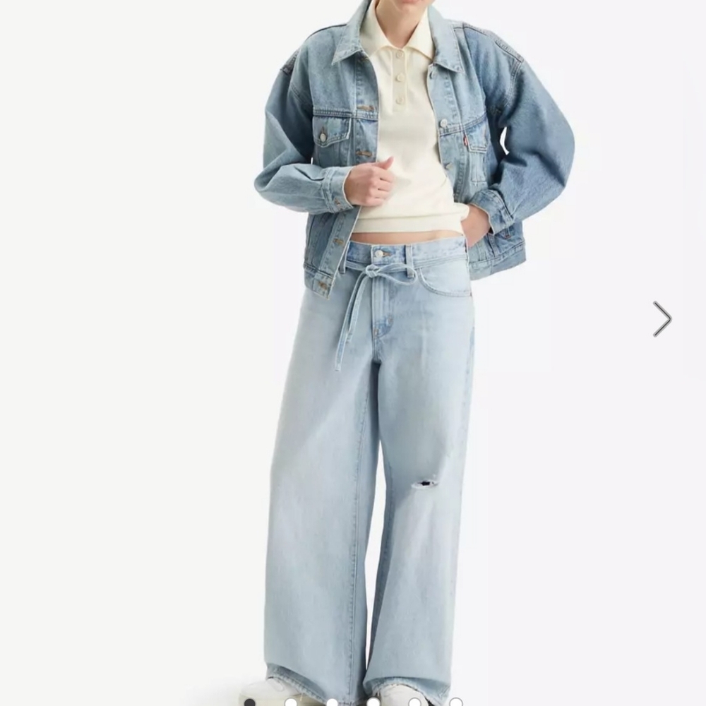 Levi’s XL Straight Baggy Jeans 27 Light Wash Belted Trendy Y2K Denim
